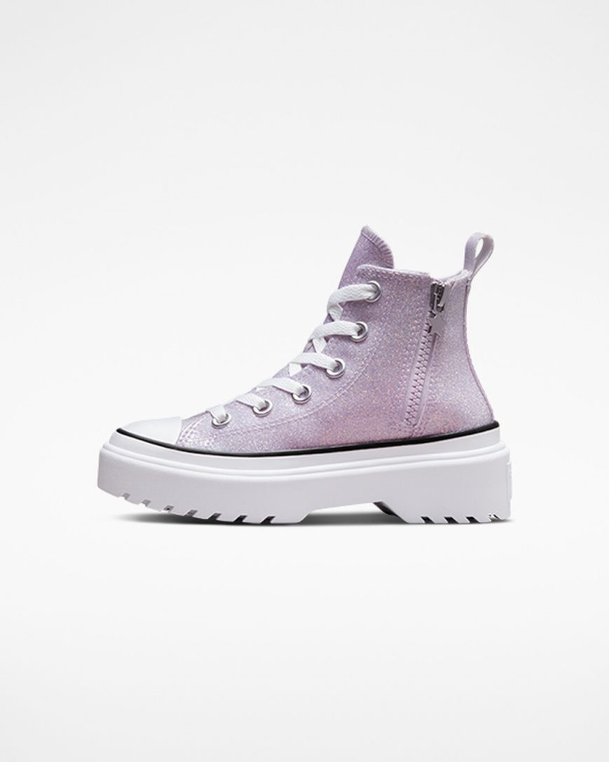 Sapatos Plataforma Converse Chuck Taylor All Star Lugged Lift Glitter Cano Alto Menina Roxo Branco Pretas | PT K0P9807